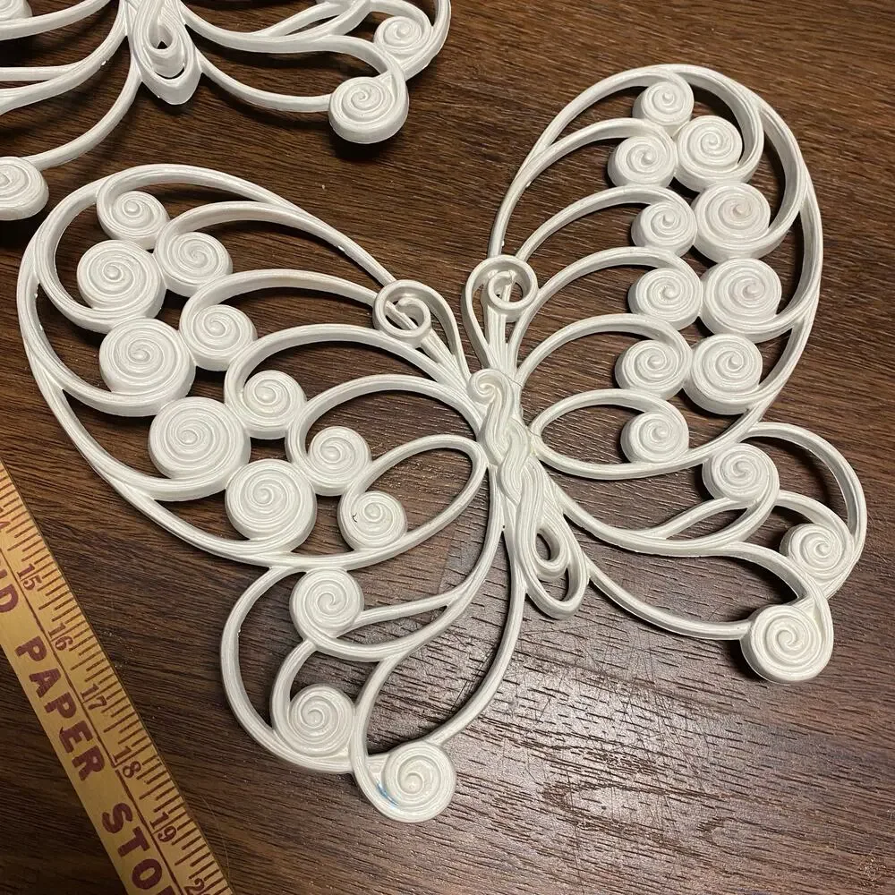 Vintage 1976 Burwood Products White Butterfly Wall Hanging Set Pair MCM Boho